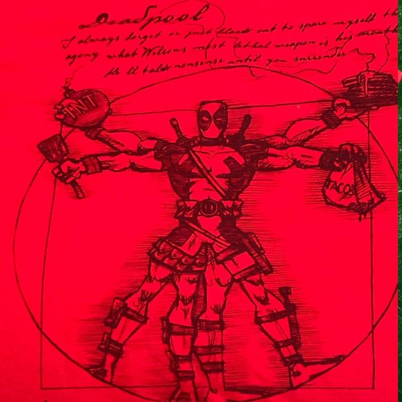 Marvel Comics Deadpool Leonardo Davinci Graphic Logo Women's T-Shirt Size XS Tee - Picture 2 of 4